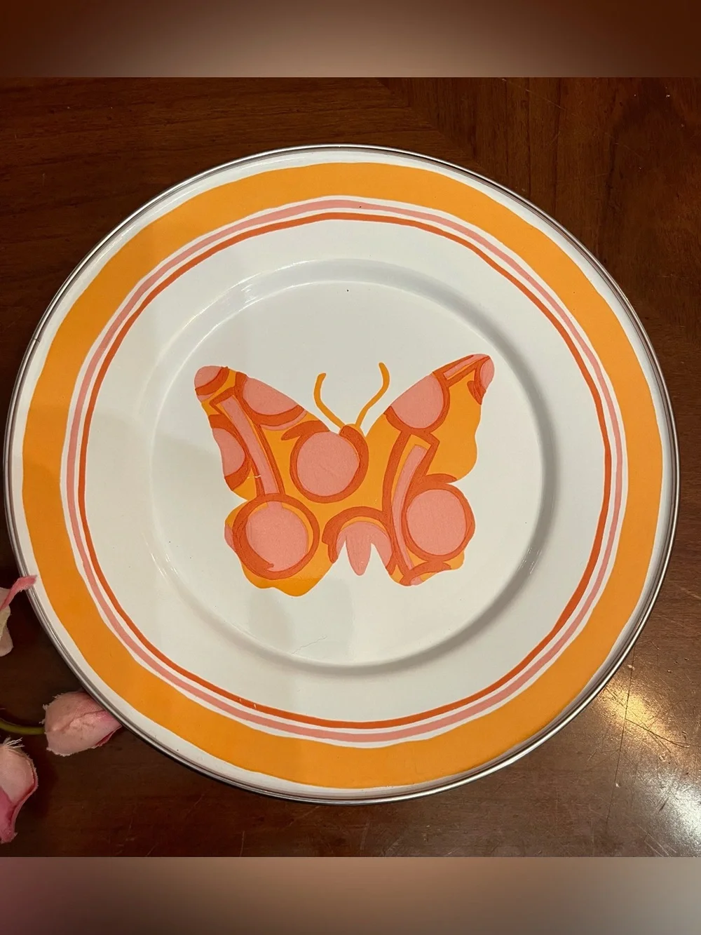 Rare VTG Golden Rabbit Enamelware Butterfly Plates Michal Sparks 4-Set Retro